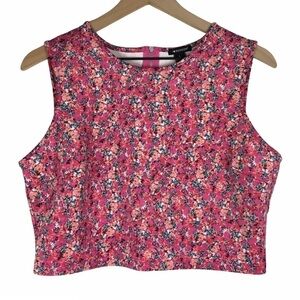 I HEART RONSON Crop Top Ditsy Floral Scuba Feel Zipper Retro Style Y2K Large
